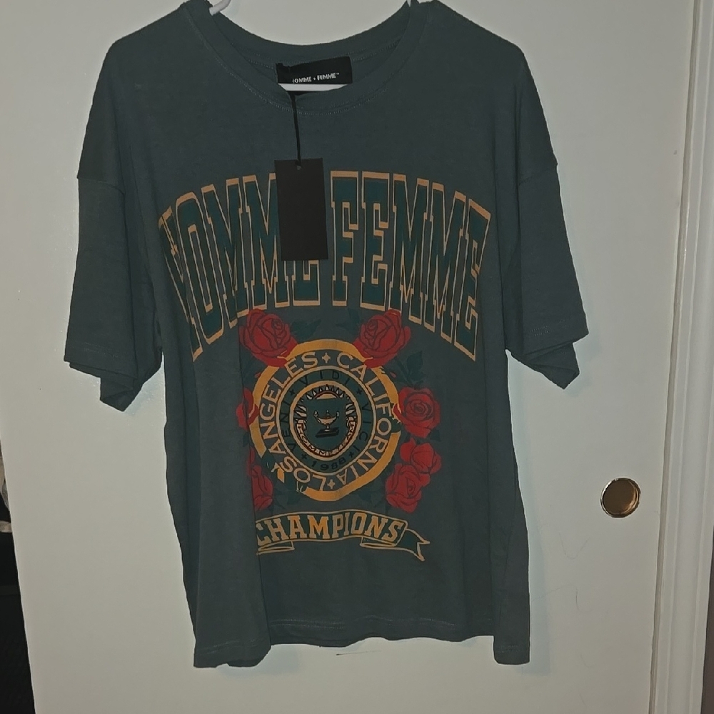 Forest Green Short Sleeve Tee with Collegiate Graphic